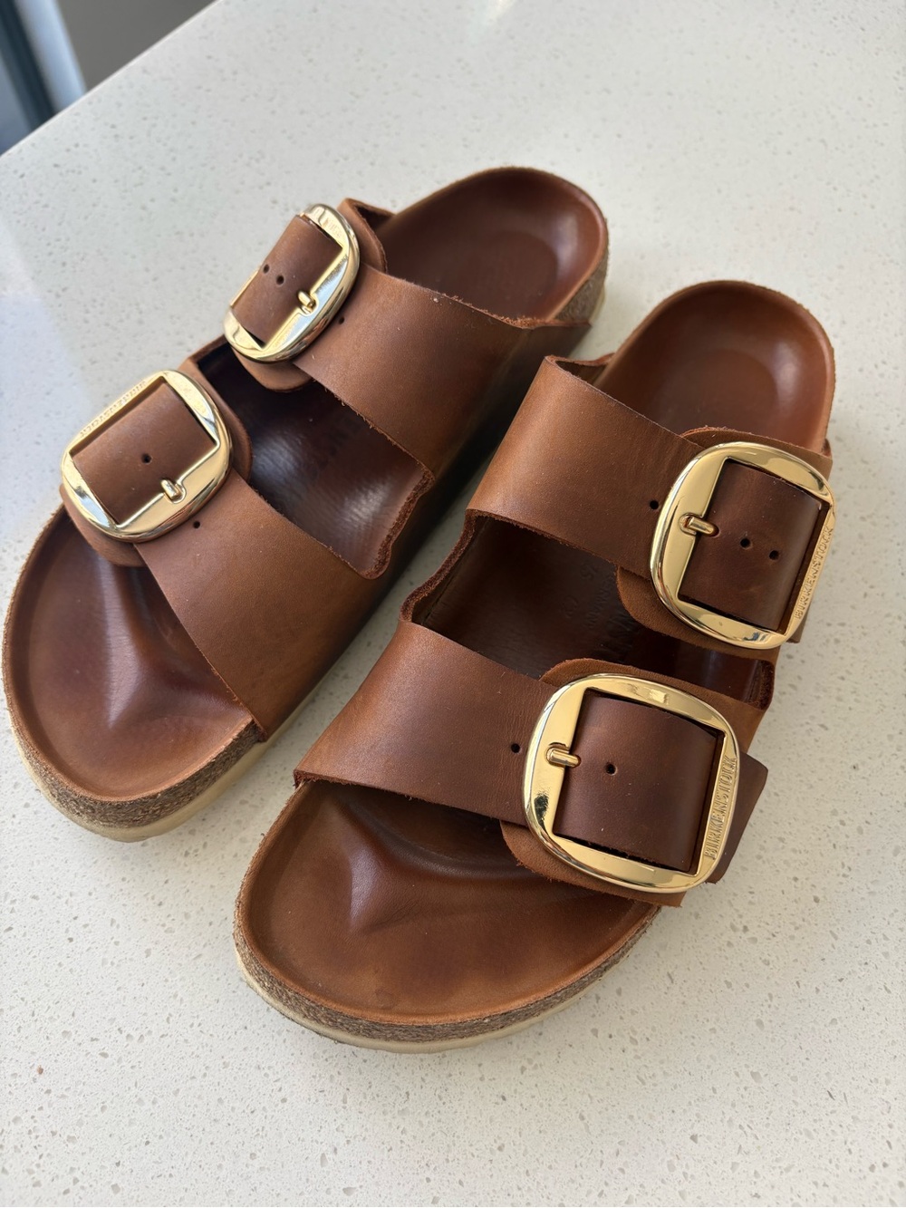 Arizona Big Buckle
Slide Sandal in Antique Cognac Oiled Leather